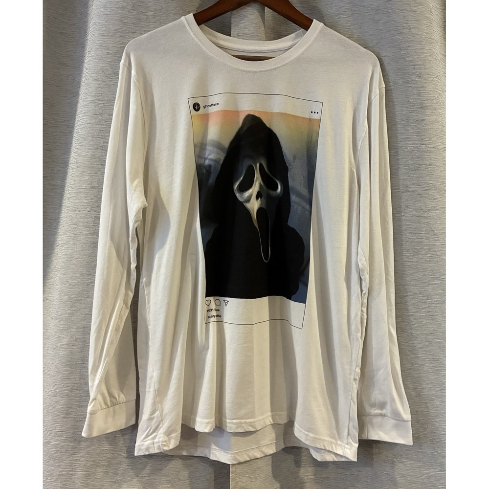 Ghost Face Selfie The Icon Of Halloween Men's Size L Long‎ Sleeve T-Shirt White